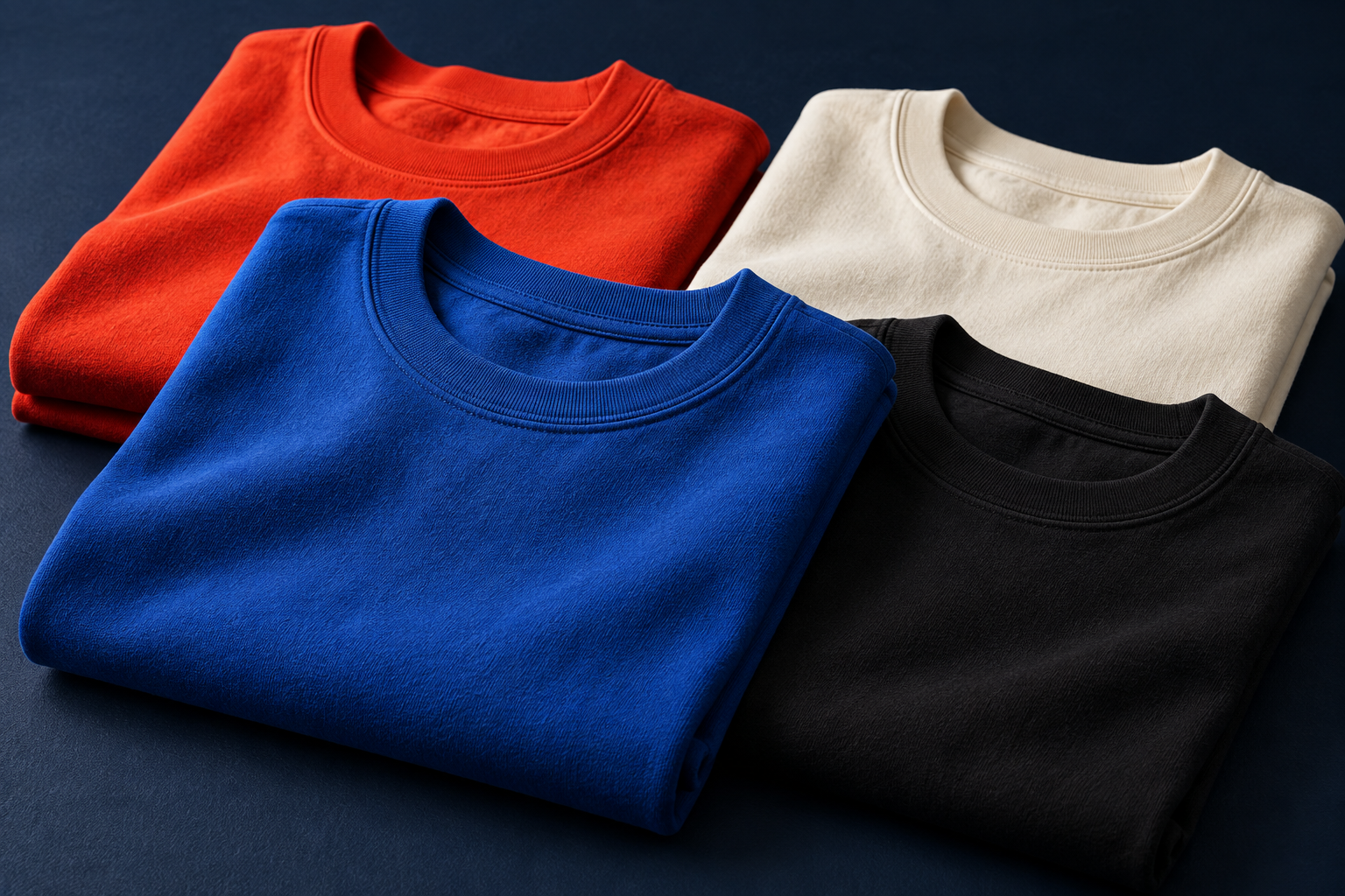 Folded shirts in a selection of colors